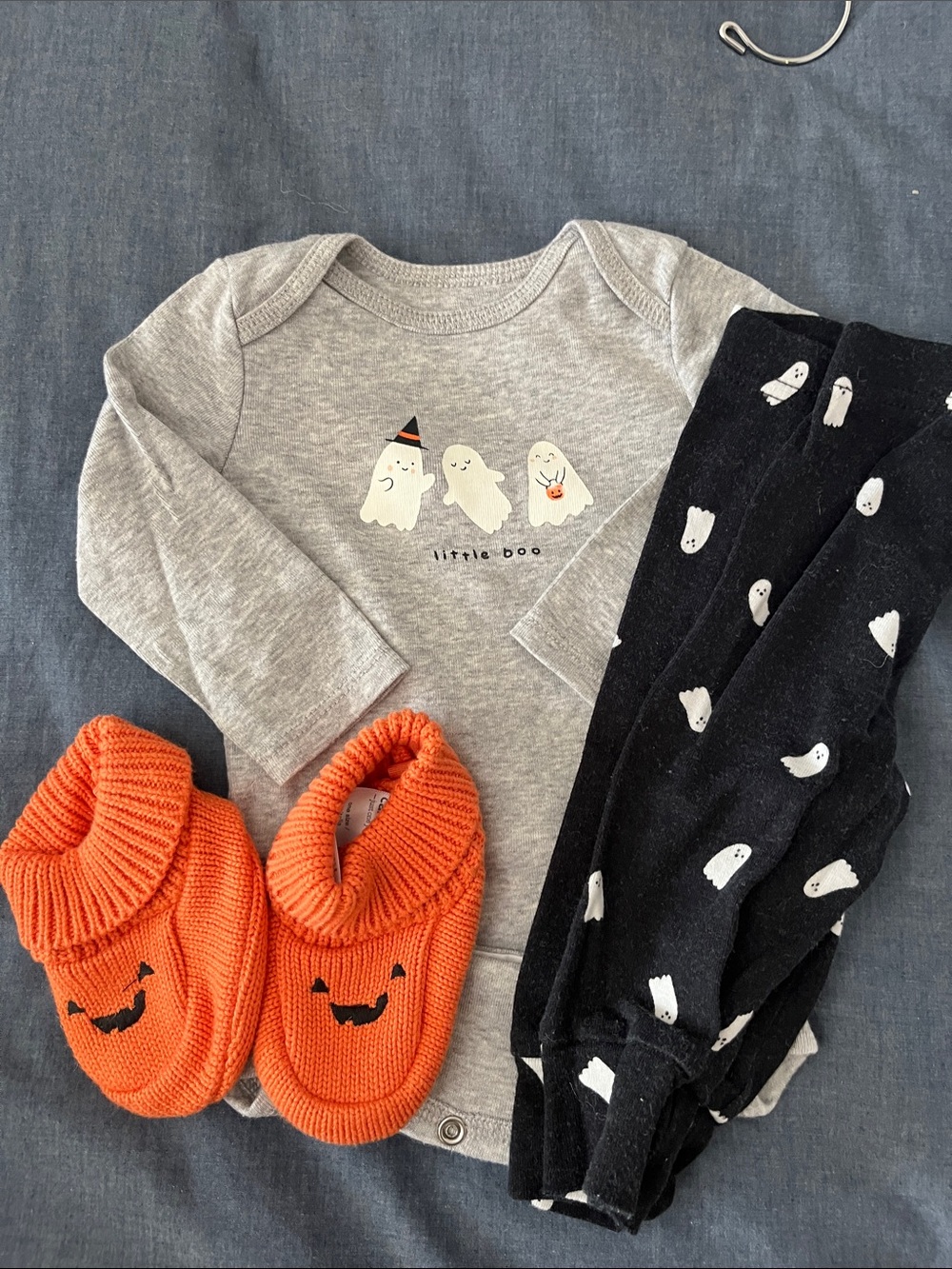 Carter's Gray & Black Halloween Baby Bodysuit Set with Orange Booties